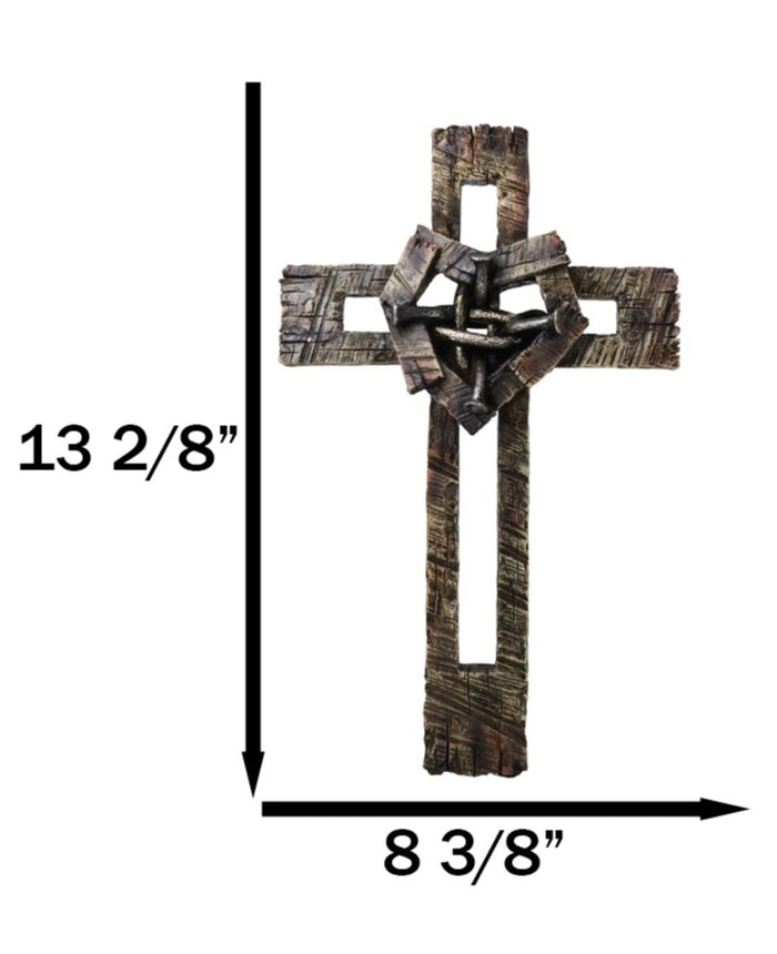 Ebros Gift Rustic Western Faux Wooden Barnyard Planks Heart With Knotted Nails Wall Cross