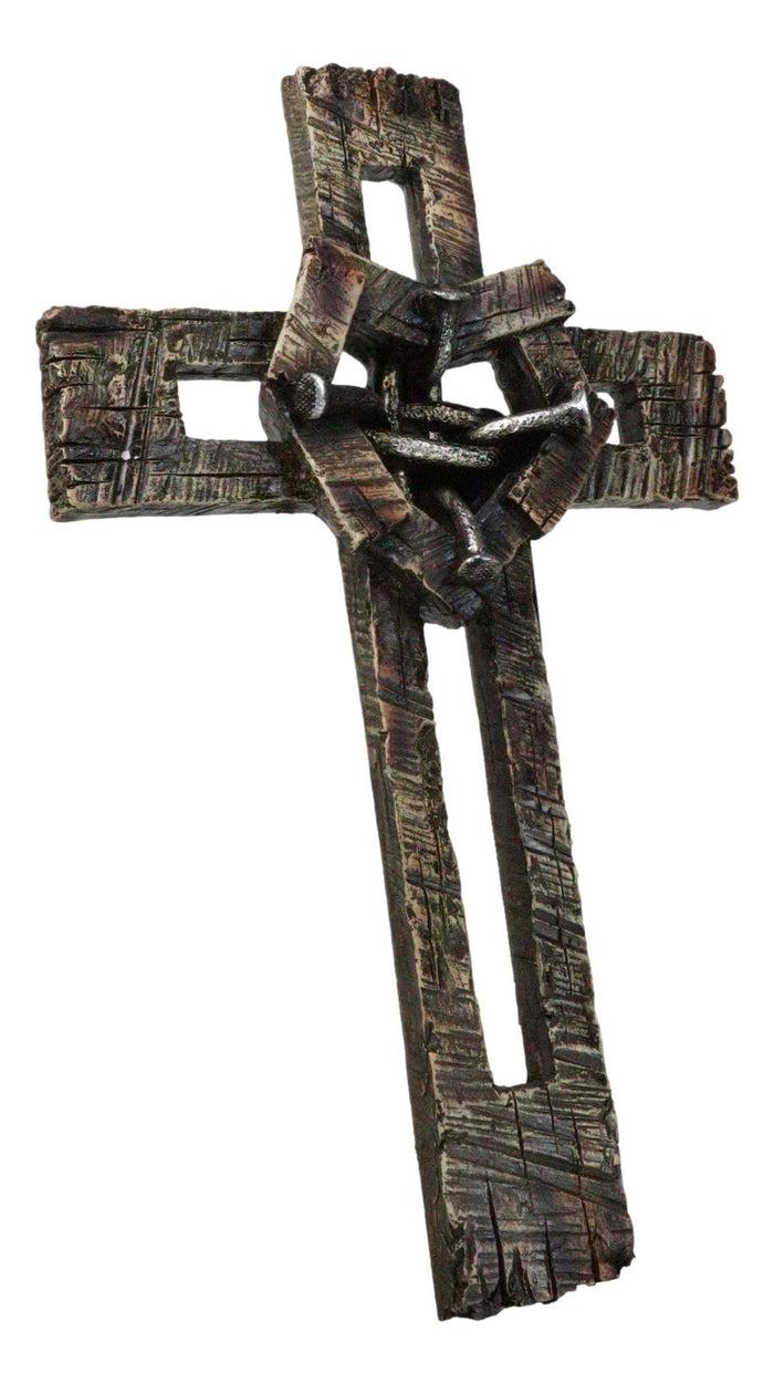 Ebros Gift Rustic Western Faux Wooden Barnyard Planks Heart With Knotted Nails Wall Cross