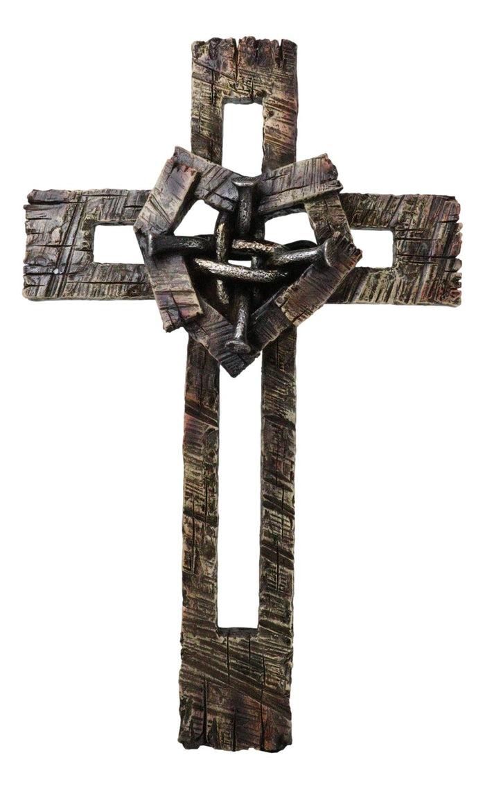 ebros gift Rustic Western Faux Wooden Barnyard Planks Heart With Knotted Nails Wall Cross