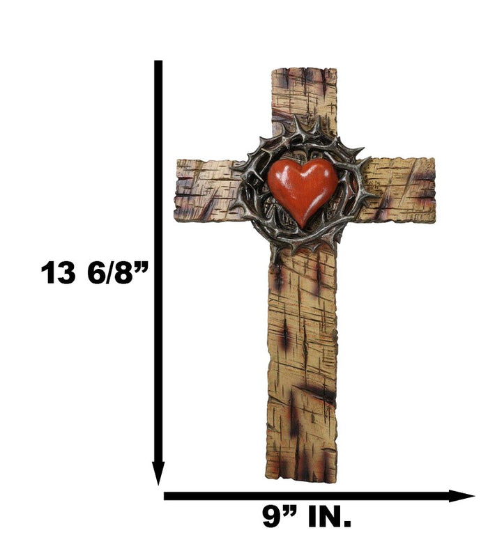 Ebros Gift Rustic Western Faux Wooden Sacred Heart With Crown Of Thorns Decor Wall Cross