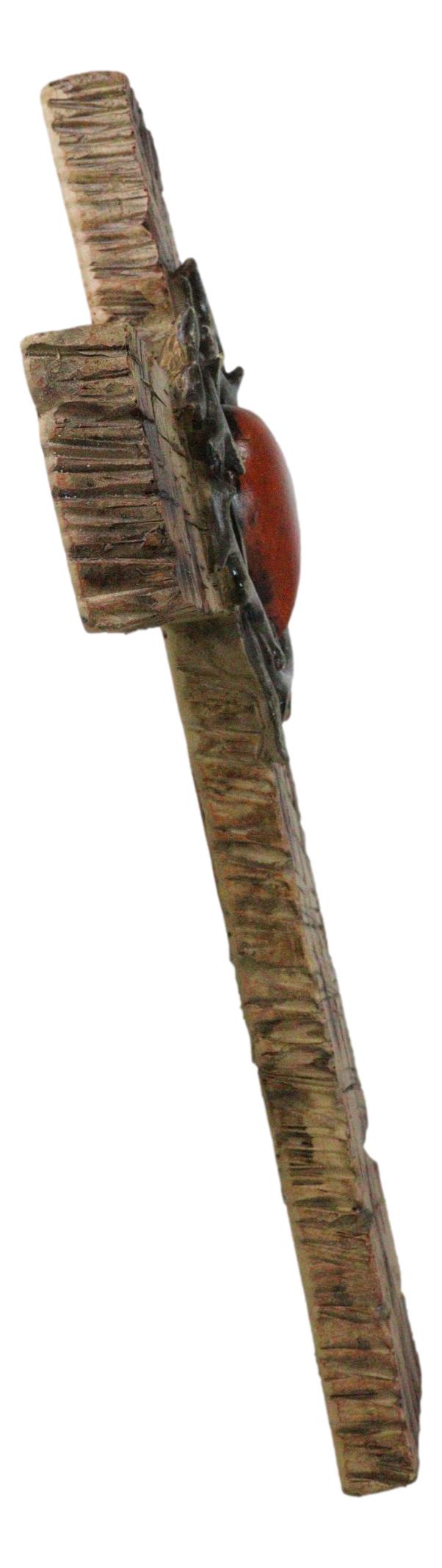 Ebros Gift Rustic Western Faux Wooden Sacred Heart With Crown Of Thorns Decor Wall Cross
