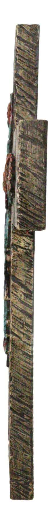 Ebros Gift Rustic Western Faux Wooden Turquoise Roses Floral Motif Layered Wall Cross Decor