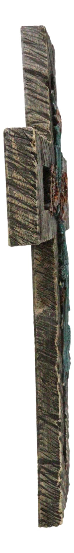 Ebros Gift Rustic Western Faux Wooden Turquoise Roses Floral Motif Layered Wall Cross Decor
