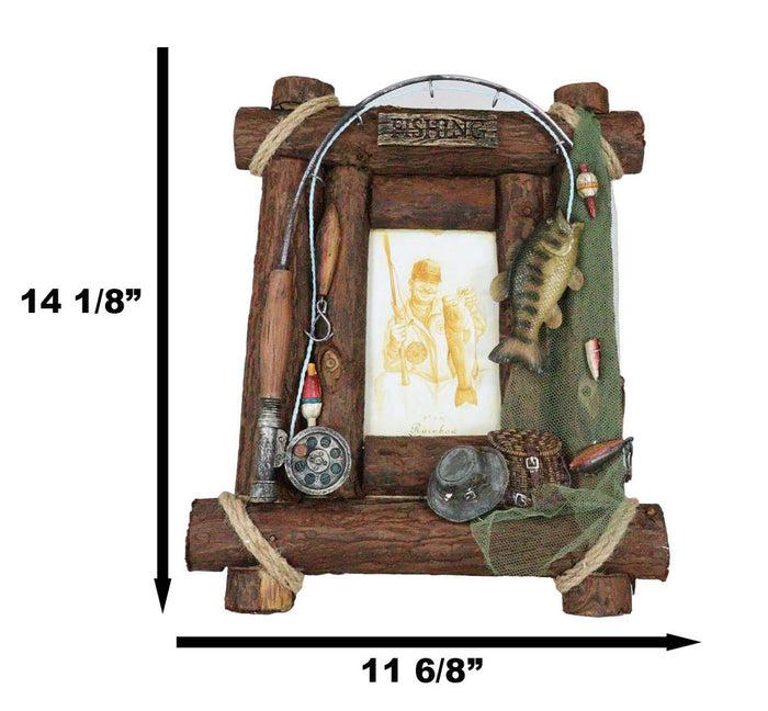 Ebros Gift Rustic Western Fishing Angler Fisherman Rod Bass Fish Net 4X6 Picture Frame