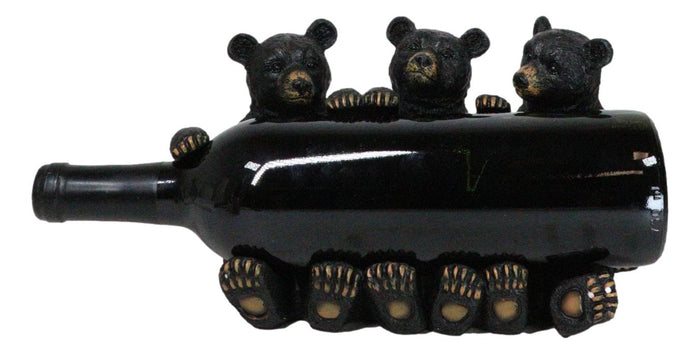 ebros gift Rustic Western Forest Animal Whimsical 3 Black Bears Wine Bottle Holder Decor