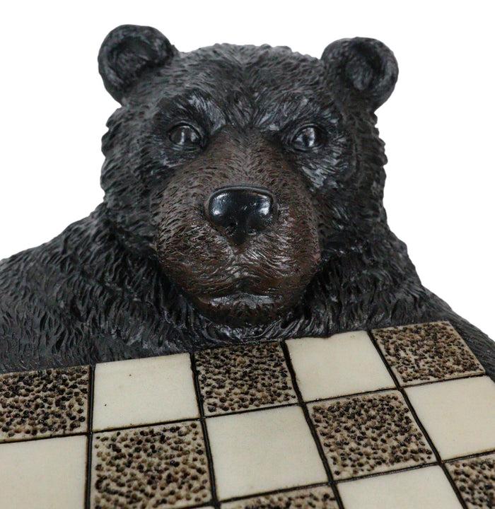 Ebros Gift Rustic Western Forest Black Bear Checkerboard With Bear Paw Color Checkers Set