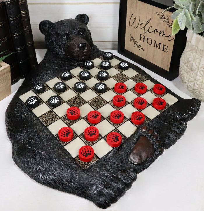 ebros gift Rustic Western Forest Black Bear Checkerboard With Bear Paw Color Checkers Set