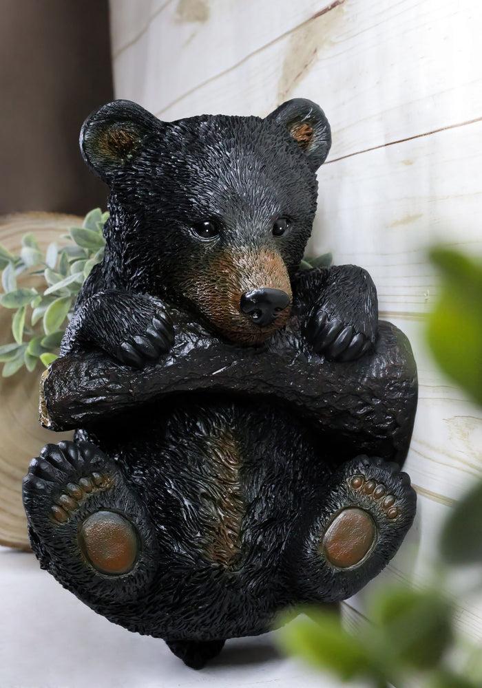 ebros gift Rustic Western Forest Black Bear Cub Hanging On Branch Wall Or Tree Bark Decor