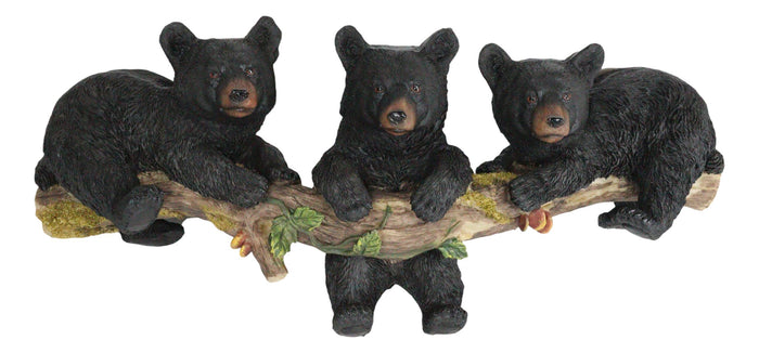 Ebros Gift Rustic Western Forest Black Bear Cubs Frolic Dangling On Tree Branch Wall Decor