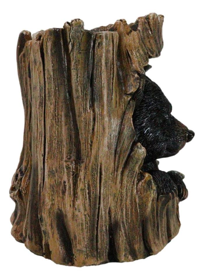 Ebros Gift Rustic Western Forest Black Bear Hiding In Tree Trunk Decorative Figurine