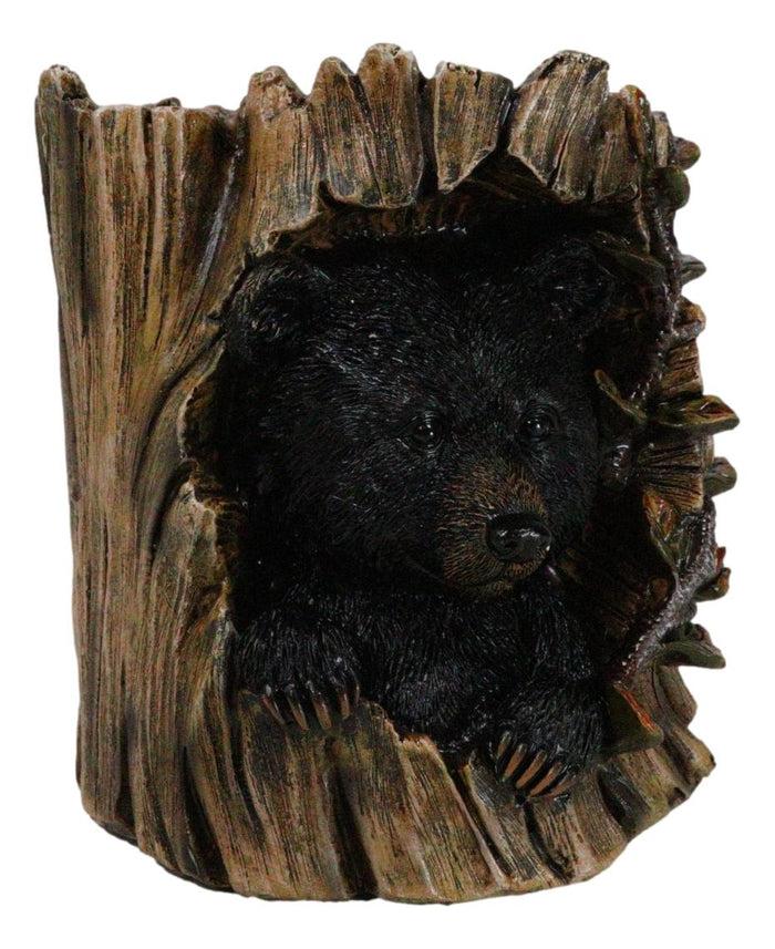Ebros Gift Rustic Western Forest Black Bear Hiding In Tree Trunk Decorative Figurine