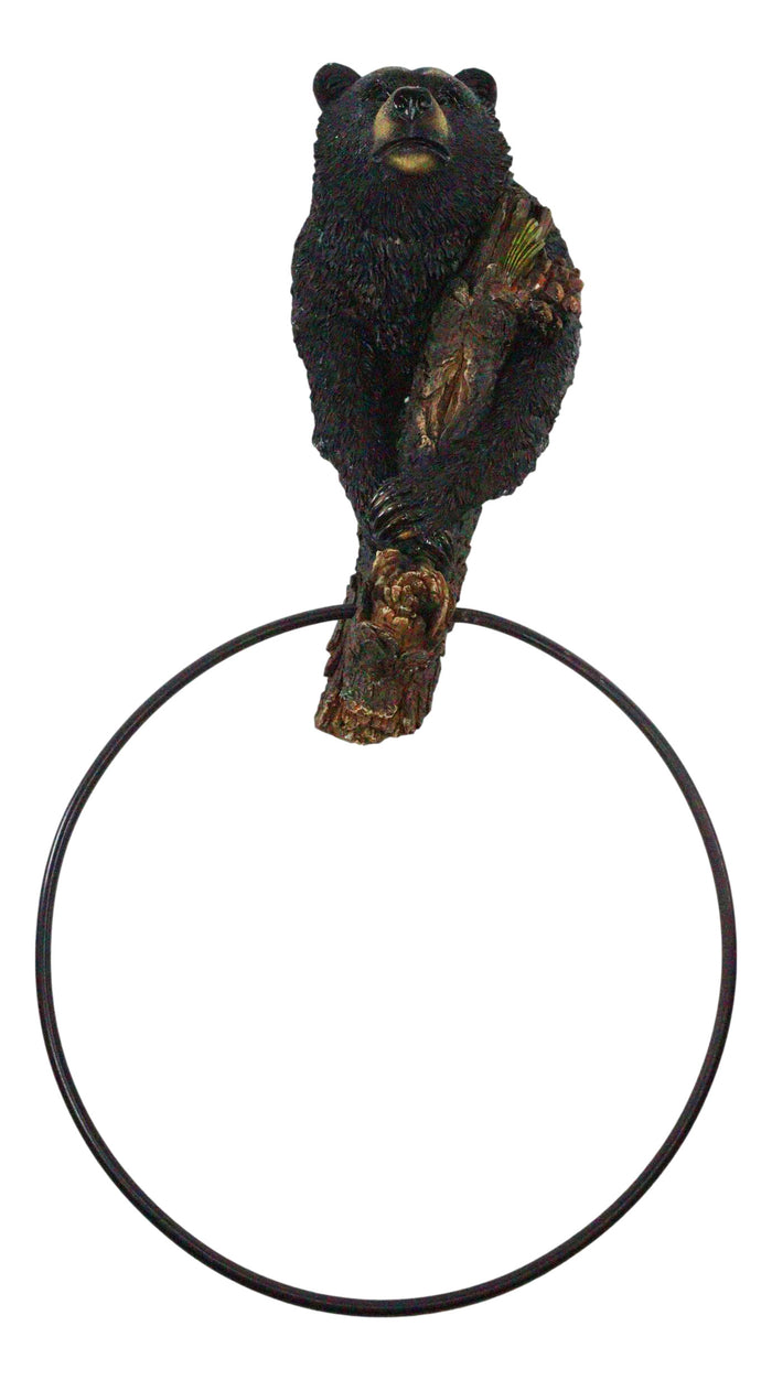 Ebros Gift Rustic Western Forest Black Bear Holding Pinecone Branch Hand Towel Holder Ring