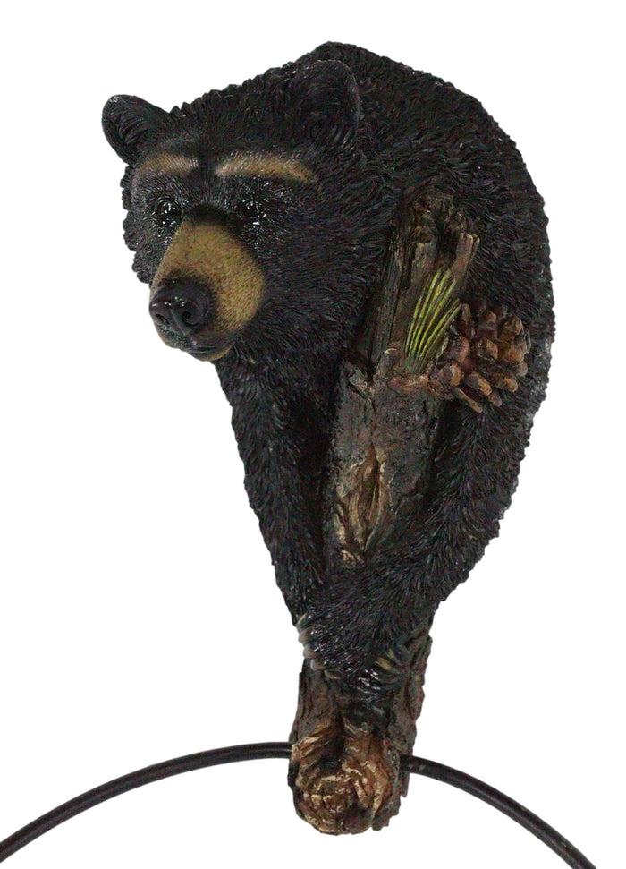 Ebros Gift Rustic Western Forest Black Bear Holding Pinecone Branch Hand Towel Holder Ring