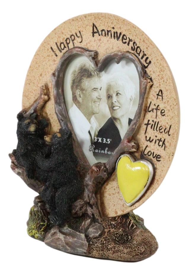 Ebros Gift Rustic Western Forest Black Bears Happy Anniversary Standing Picture Frame