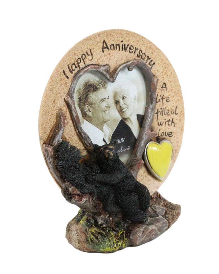 Ebros Gift Rustic Western Forest Black Bears Happy Anniversary Standing Picture Frame