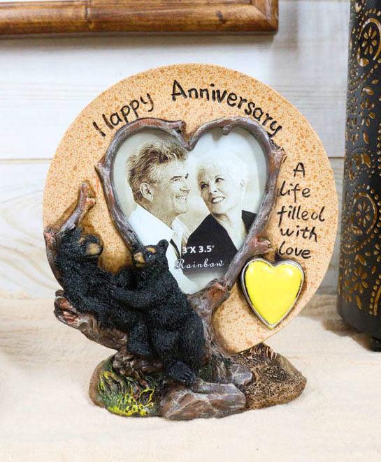 ebros gift Rustic Western Forest Black Bears Happy Anniversary Standing Picture Frame