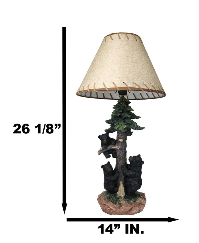 Ebros Gift Rustic Western Forest Black Mama Bear With Cubs Climbing On Pine Tree Table Lamp