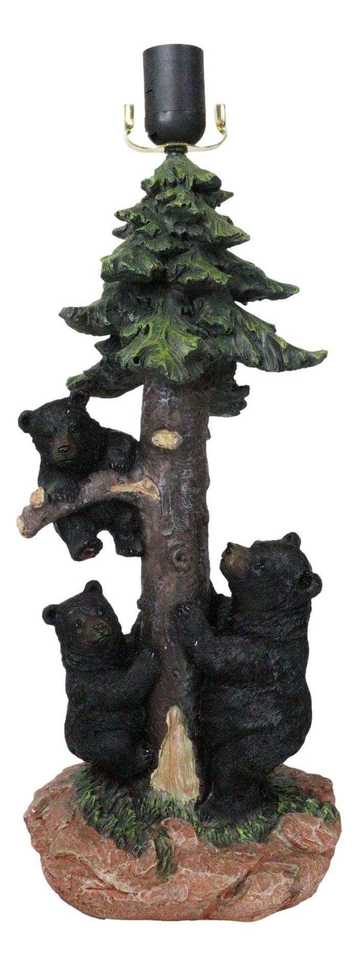 Ebros Gift Rustic Western Forest Black Mama Bear With Cubs Climbing On Pine Tree Table Lamp