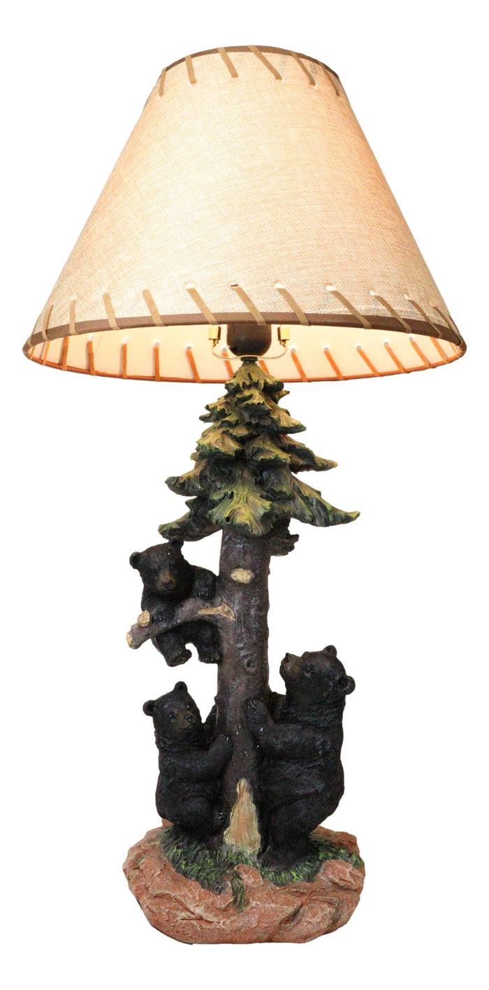 ebros gift Rustic Western Forest Black Mama Bear With Cubs Climbing On Pine Tree Table Lamp
