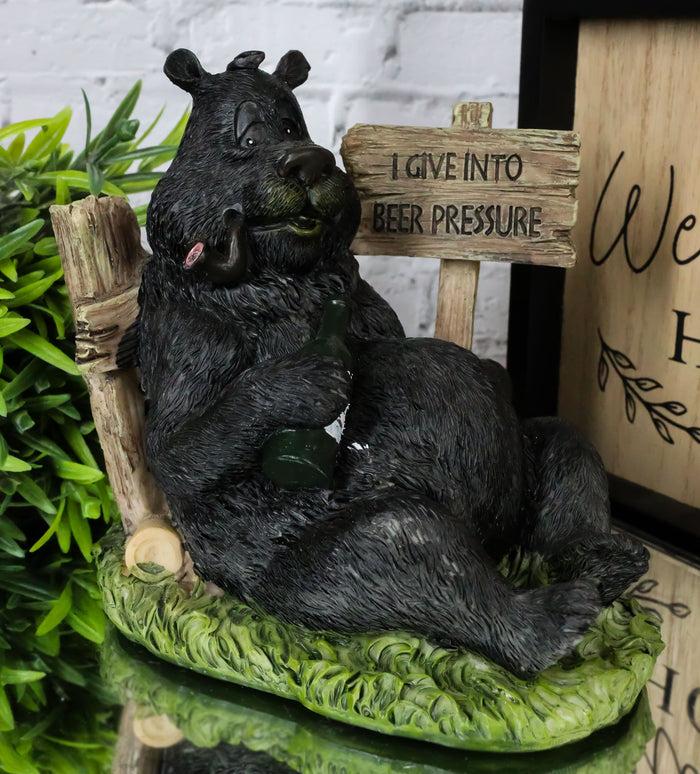 ebros gift Rustic Western Forest Drunk Black Bear Smoking Pipe And Drinking Beer Figurine