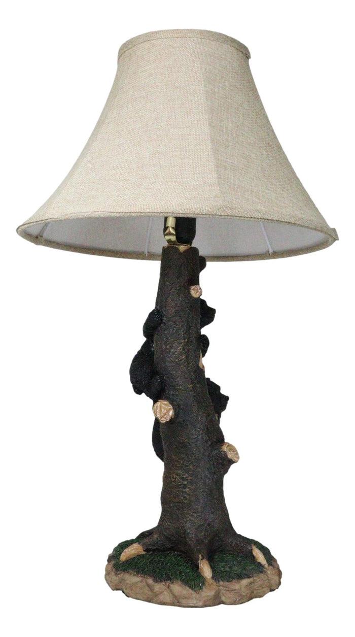 Ebros Gift Rustic Western Forest Playful Black Bear Cubs Climbing On Tree Trunk Table Lamp