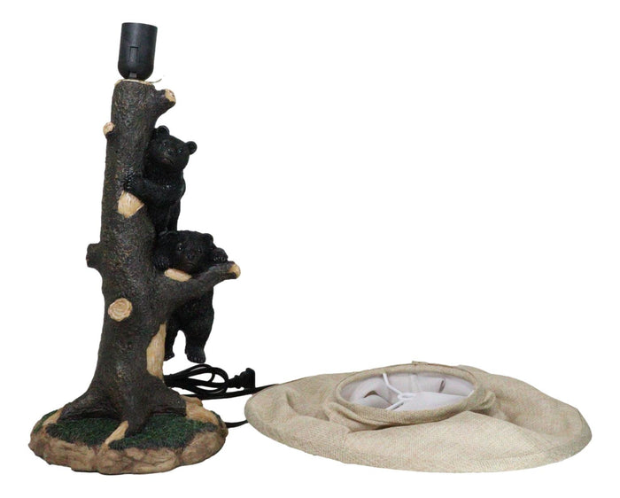 Ebros Gift Rustic Western Forest Playful Black Bear Cubs Climbing On Tree Trunk Table Lamp