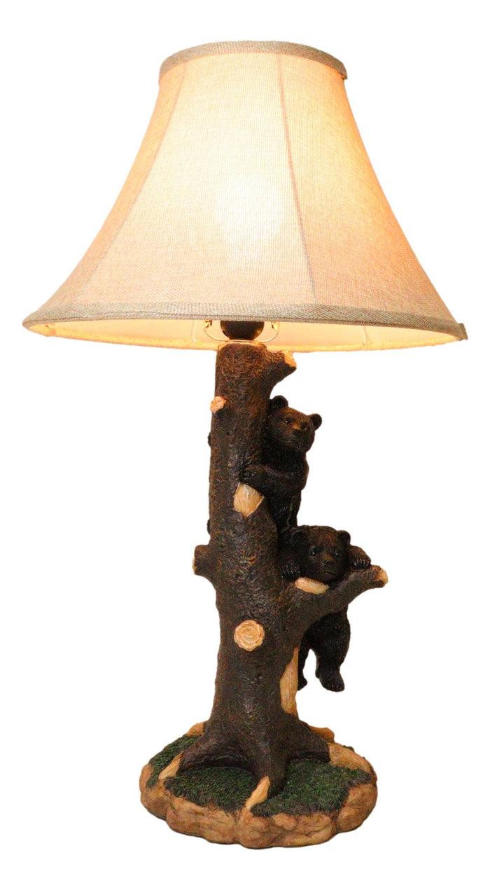 ebros gift Rustic Western Forest Playful Black Bear Cubs Climbing On Tree Trunk Table Lamp