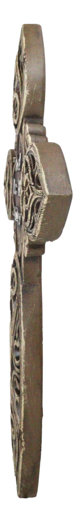 Ebros Gift Rustic Western God Bless My Family Faux Wooden Tooled Scrollwork Wall Cross