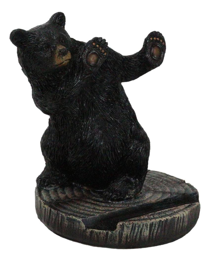 Ebros Gift Rustic Western Hide And Seek Black Bear On Tree Ring Cell Phone Holder Figurine