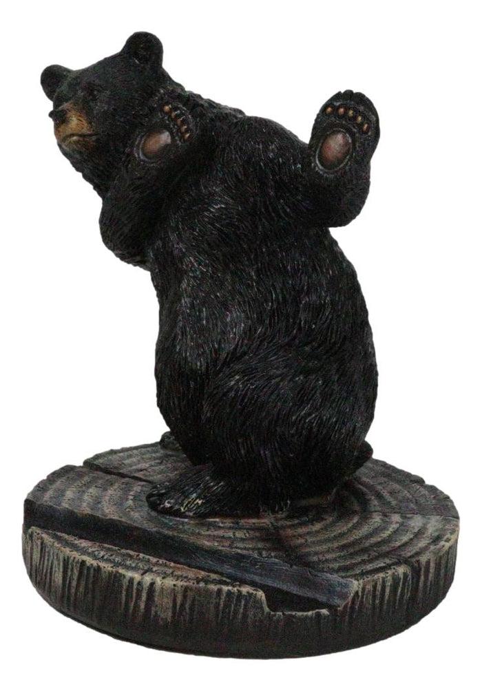 Ebros Gift Rustic Western Hide And Seek Black Bear On Tree Ring Cell Phone Holder Figurine