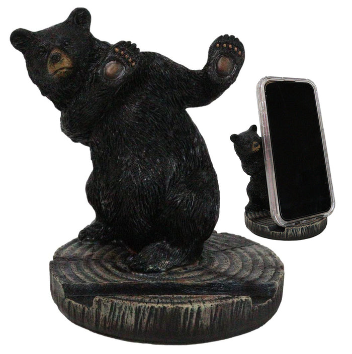 ebros gift Rustic Western Hide And Seek Black Bear On Tree Ring Cell Phone Holder Figurine