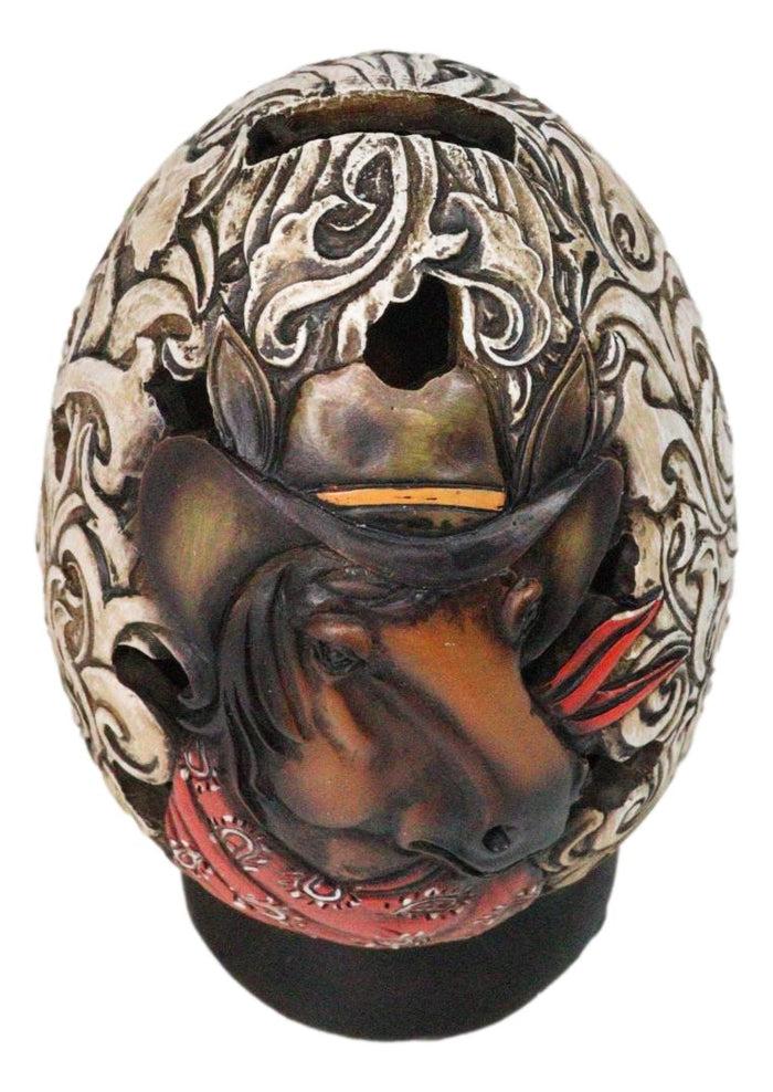 Ebros Gift Rustic Western Horse With Cowboy Hat And Red Scarf Egg Money Piggy Bank Figurine