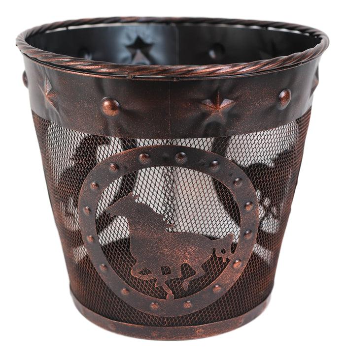 Ebros Gift Rustic Western Horses Stars Studs Braided Rope Trim Metal Wire Waste Basket Bin
