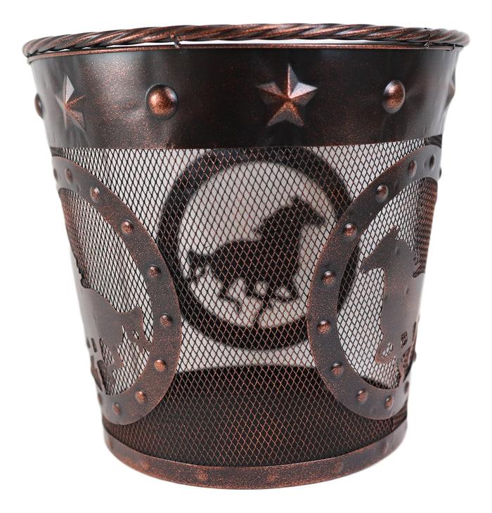 Ebros Gift Rustic Western Horses Stars Studs Braided Rope Trim Metal Wire Waste Basket Bin