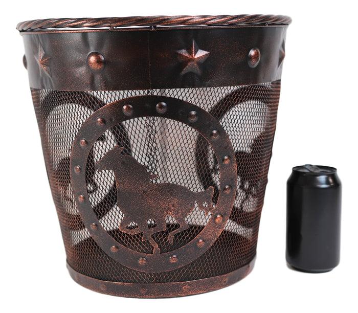 Ebros Gift Rustic Western Horses Stars Studs Braided Rope Trim Metal Wire Waste Basket Bin