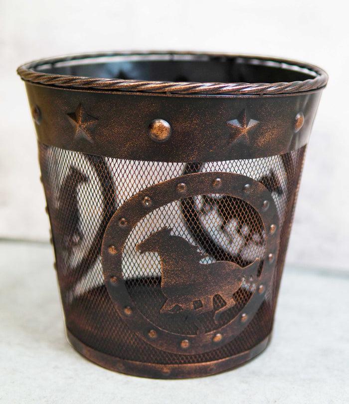 ebros gift Rustic Western Horses Stars Studs Braided Rope Trim Metal Wire Waste Basket Bin