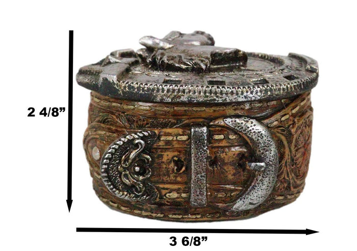 Ebros Gift Rustic Western Horseshoe With Horse Scrollwork Concho Buckle Jewelry Trinket Box