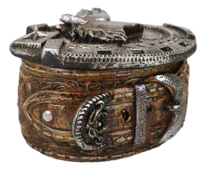 Ebros Gift Rustic Western Horseshoe With Horse Scrollwork Concho Buckle Jewelry Trinket Box