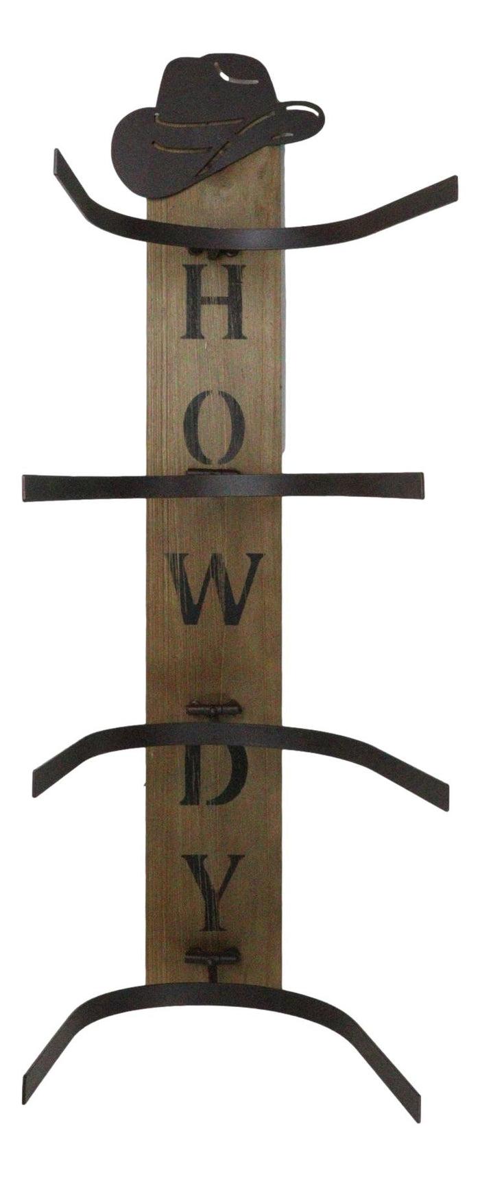 ebros gift Rustic Western Howdy 4 Slot Cowboy Cowgirl Hats Wall Rack Hanger Organizer