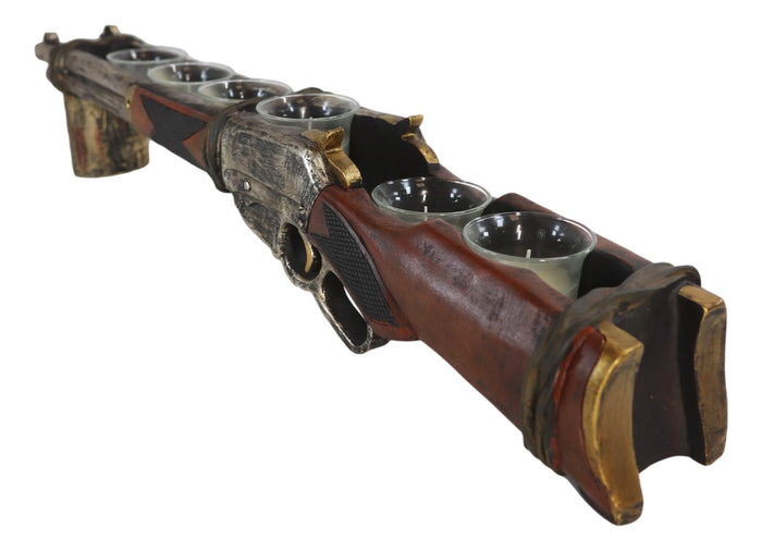 Ebros Gift Rustic Western Hunter Rifle Gun 6 Votive Tea Light Glass Inserts Candle Holder