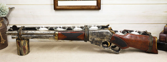 ebros gift Rustic Western Hunter Rifle Gun 6 Votive Tea Light Glass Inserts Candle Holder