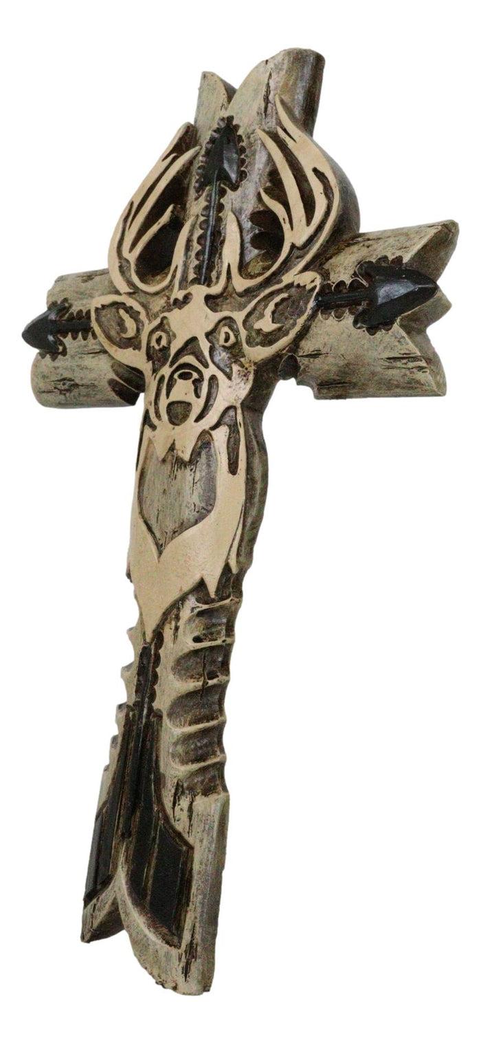 Ebros Gift Rustic Western Hunters Deer With Antlers And Arrows Faux Wooden Wall Cross