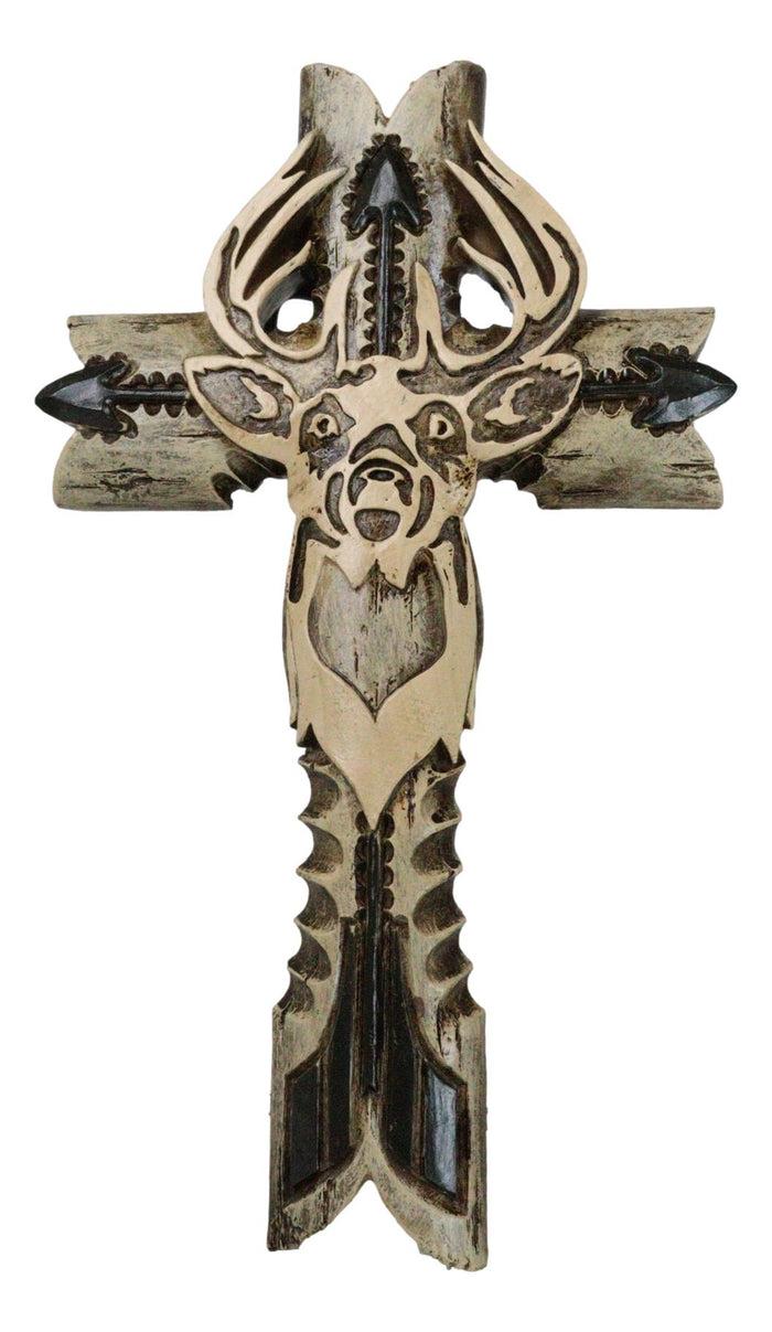 ebros gift Rustic Western Hunters Deer With Antlers And Arrows Faux Wooden Wall Cross