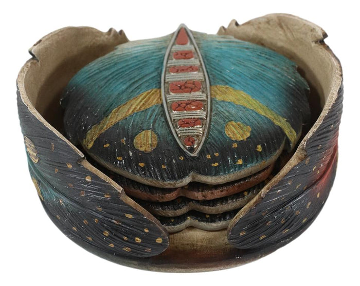 Ebros Gift Rustic Western Indian Turquoise Eagle Feather Coaster Holder W/ 4 Round Coasters