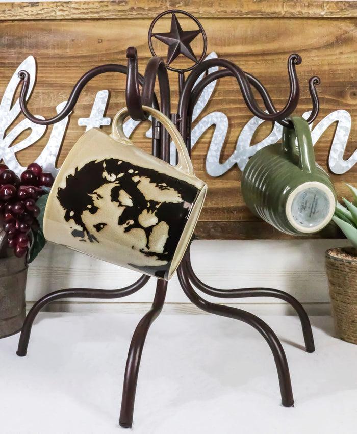 ebros gift Rustic Western Lone Star Mug Tree Metal Holder Organizer Rack Stand With 4 Hooks