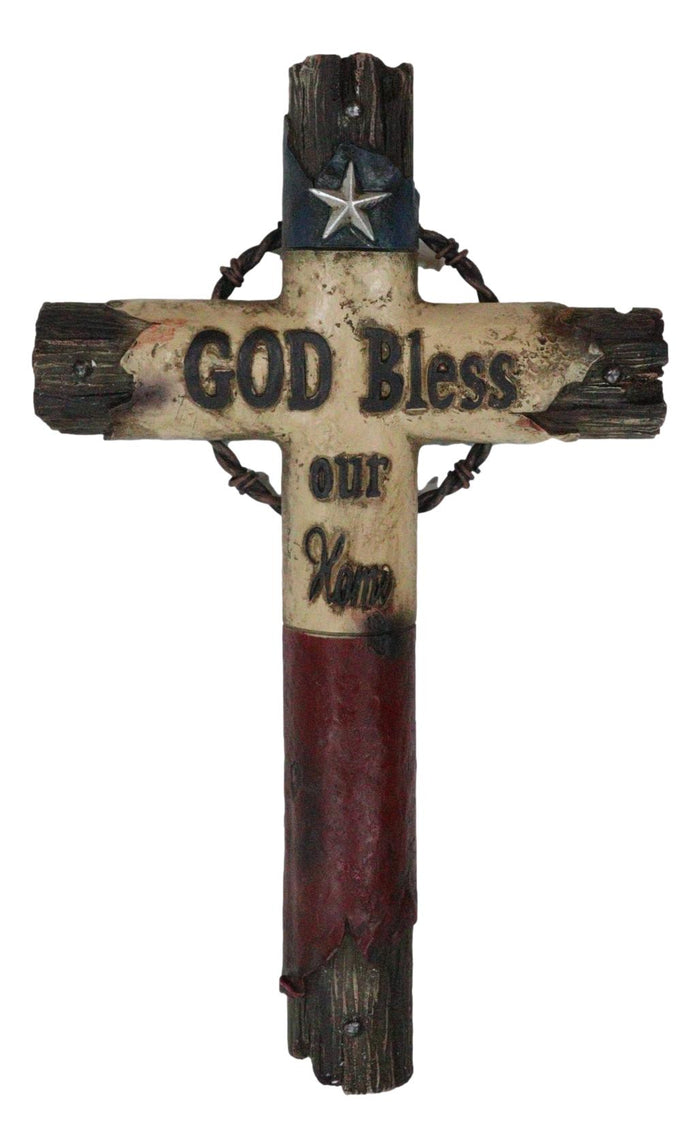 Ebros Gift Rustic Western Lone Star Patriotic Texas State Flag With Barbed Wires Wall Cross