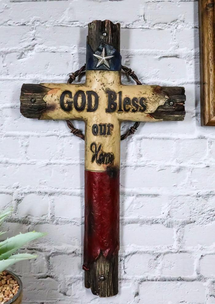 ebros gift Rustic Western Lone Star Patriotic Texas State Flag With Barbed Wires Wall Cross
