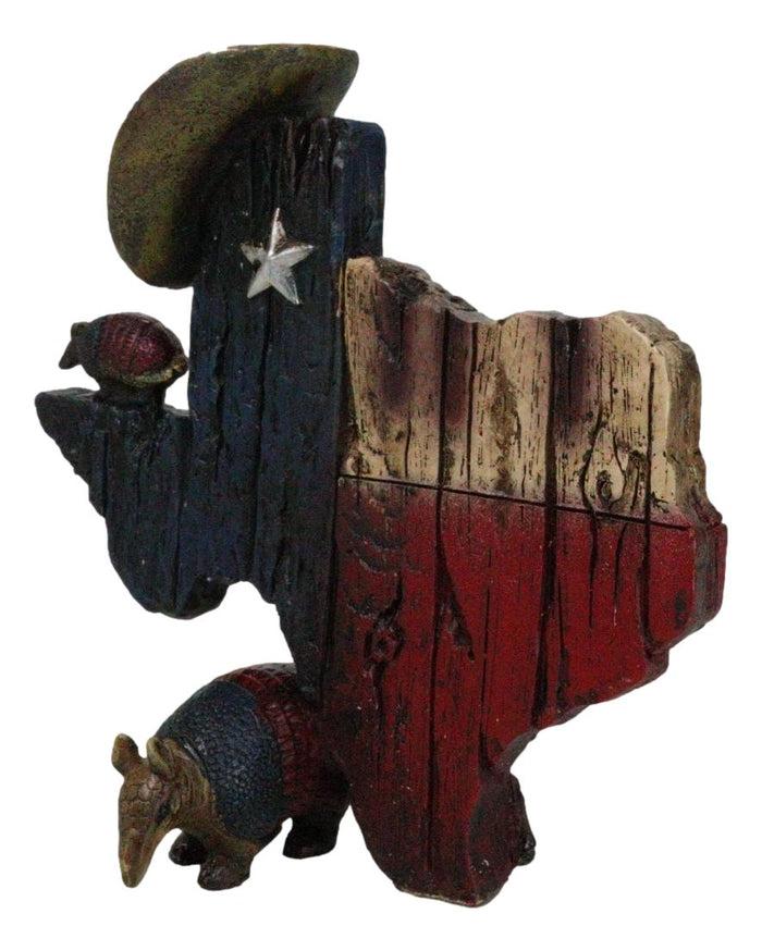 Ebros Gift Rustic Western Lone Star State Texas Map With Armadillos And Cowboy Hat Figurine