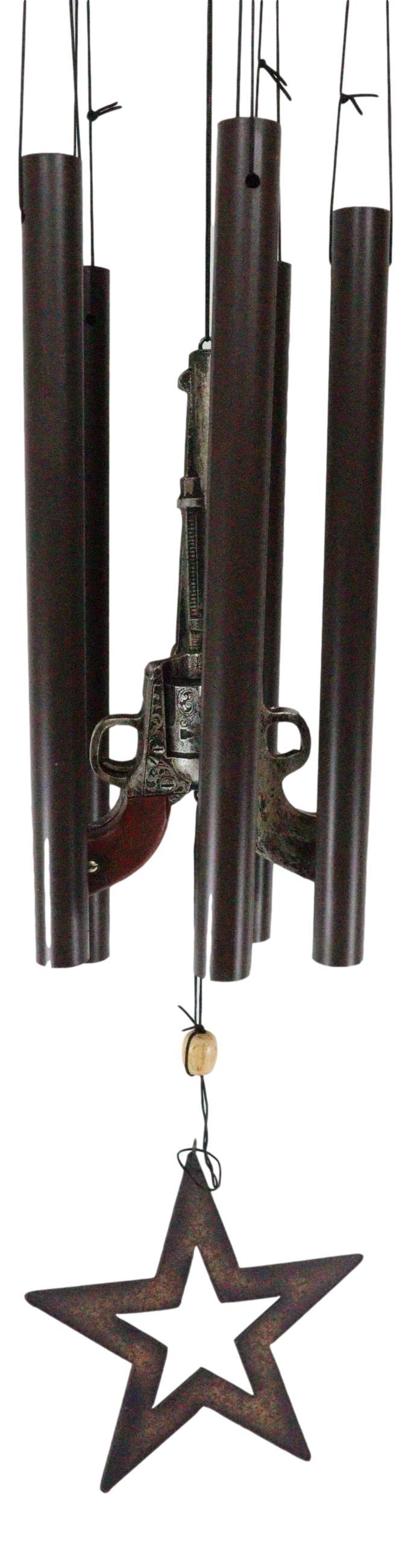 Ebros Gift Rustic Western Lone Star With Barbed Wire Cords And Pistol Guns Wind Chime Decor