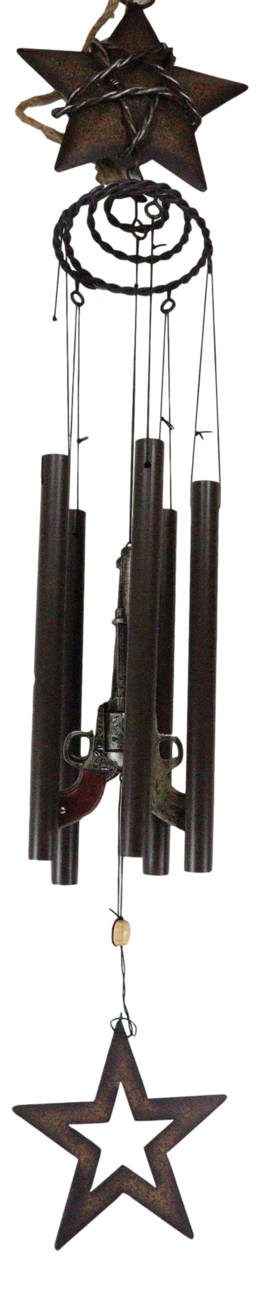 Ebros Gift Rustic Western Lone Star With Barbed Wire Cords And Pistol Guns Wind Chime Decor